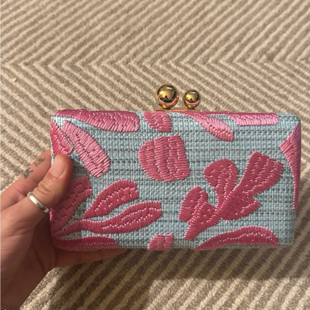 Tommy Bahama Pink Floral Clutch with Gold Chain - Picture 6 of 7